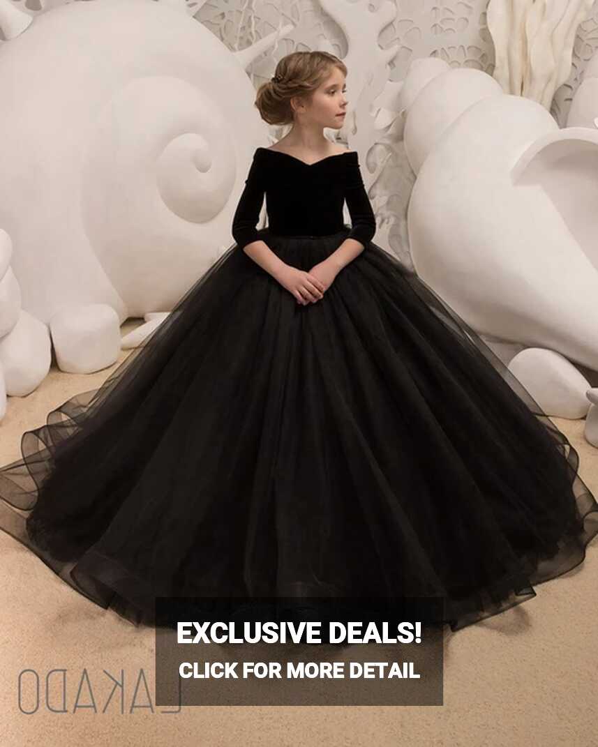 Cute Black Princess Ball Gown Kids Pageant Dress with Elegant Half ...