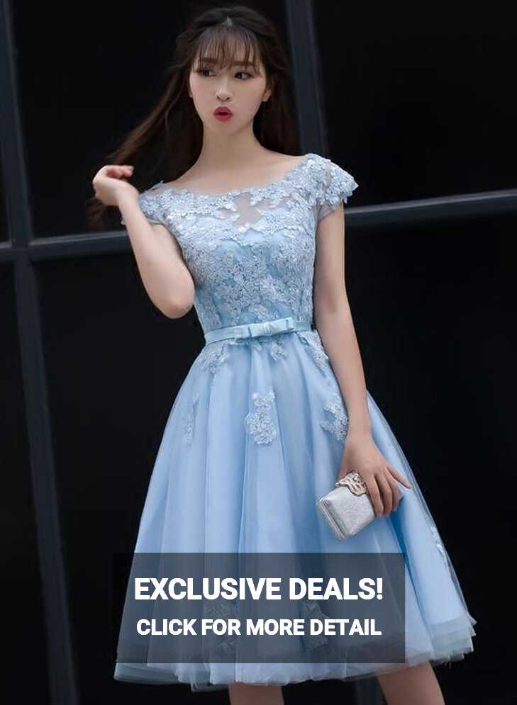 Cute Blue Homecoming Dress, Lovely Knee Length Party Dress ...