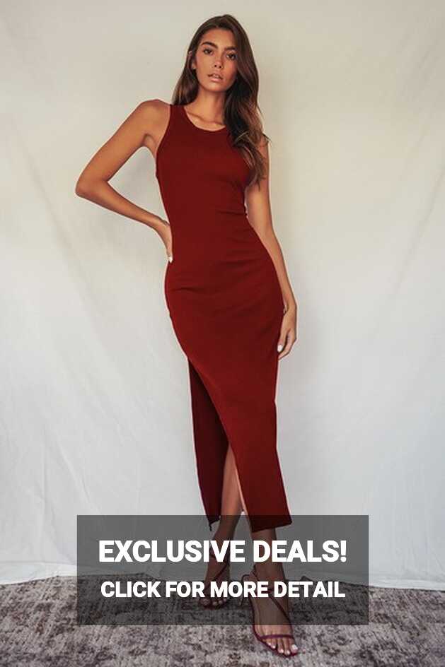 Cute Burgundy Dress - Ribbed Midi Dress - Casual Tank Dress - Lulus