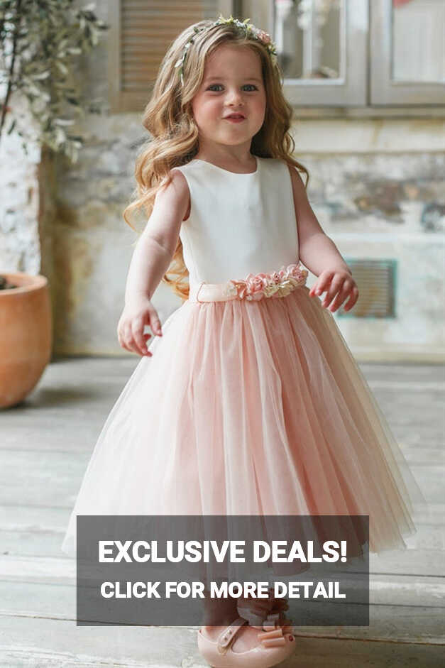 Cute Chic White and Pink Flower Girl Dress with Floral Belt ...