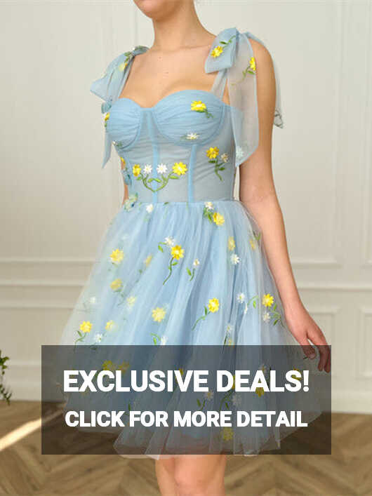 Cute Floral Blue Homecoming Dresses, Short Prom Dresses, Boned ...