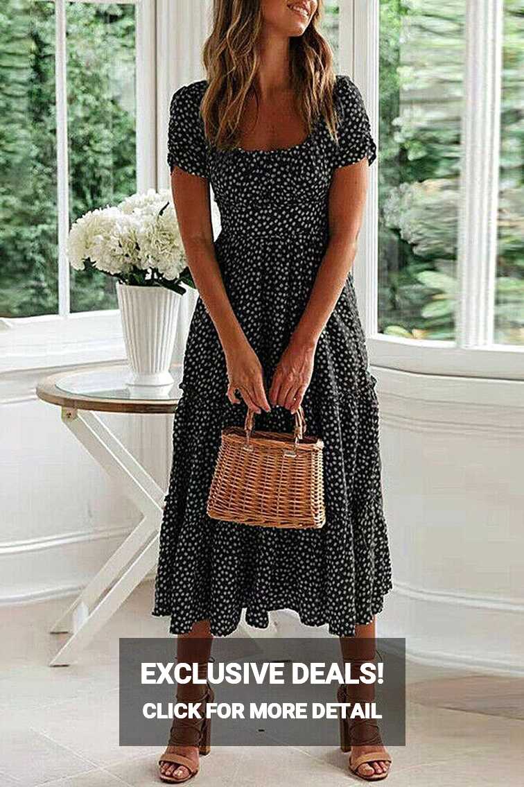 Cute Floral Print Midi Dress - 2X-Large / Black