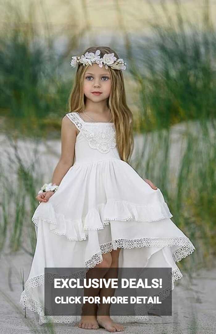 Cute High Low Ruffled White Flower Girl Dress