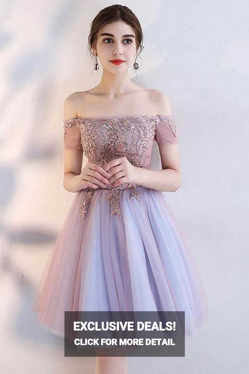 Cute Lace Off The Shoulder Tulle Short Prom Dress Homecoming Dress ...