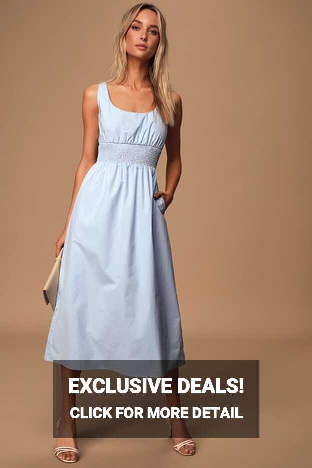 Cute Light Blue Dress - Sleeveless Midi Dress - Smocked Dress - Lulus