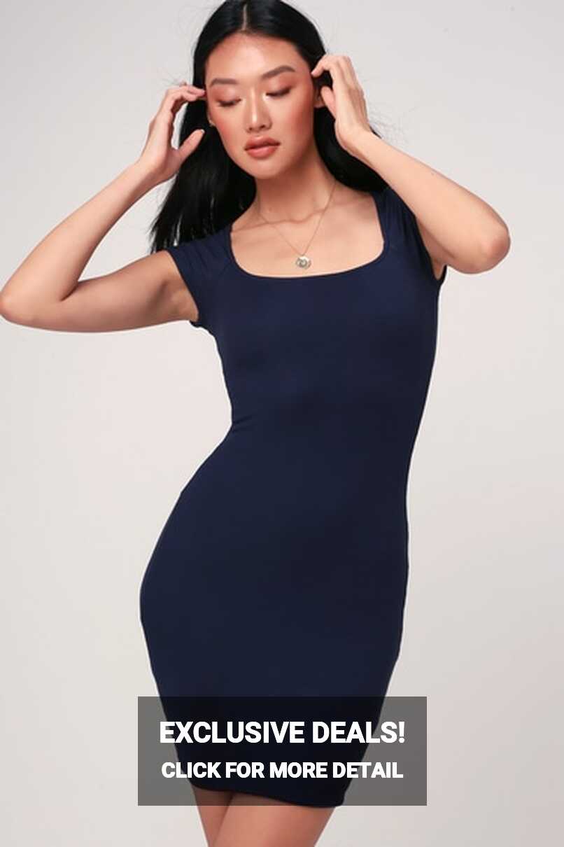 Cute Navy Blue Dress - Ribbed Mini Dress - Burgundy Bodycon Dress ...