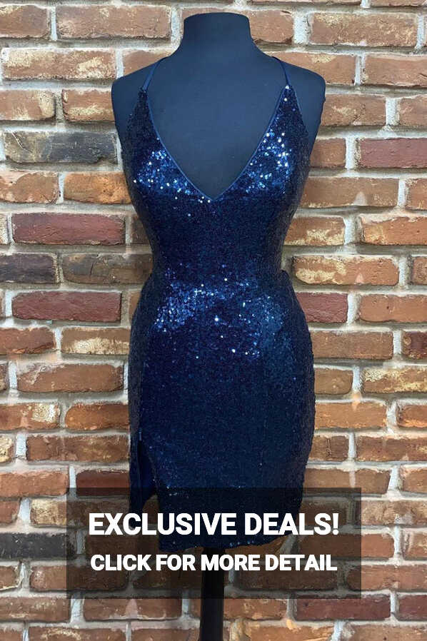 Cute Navy Blue Sequins Tight Mini Homecoming Dress – FancyVestido