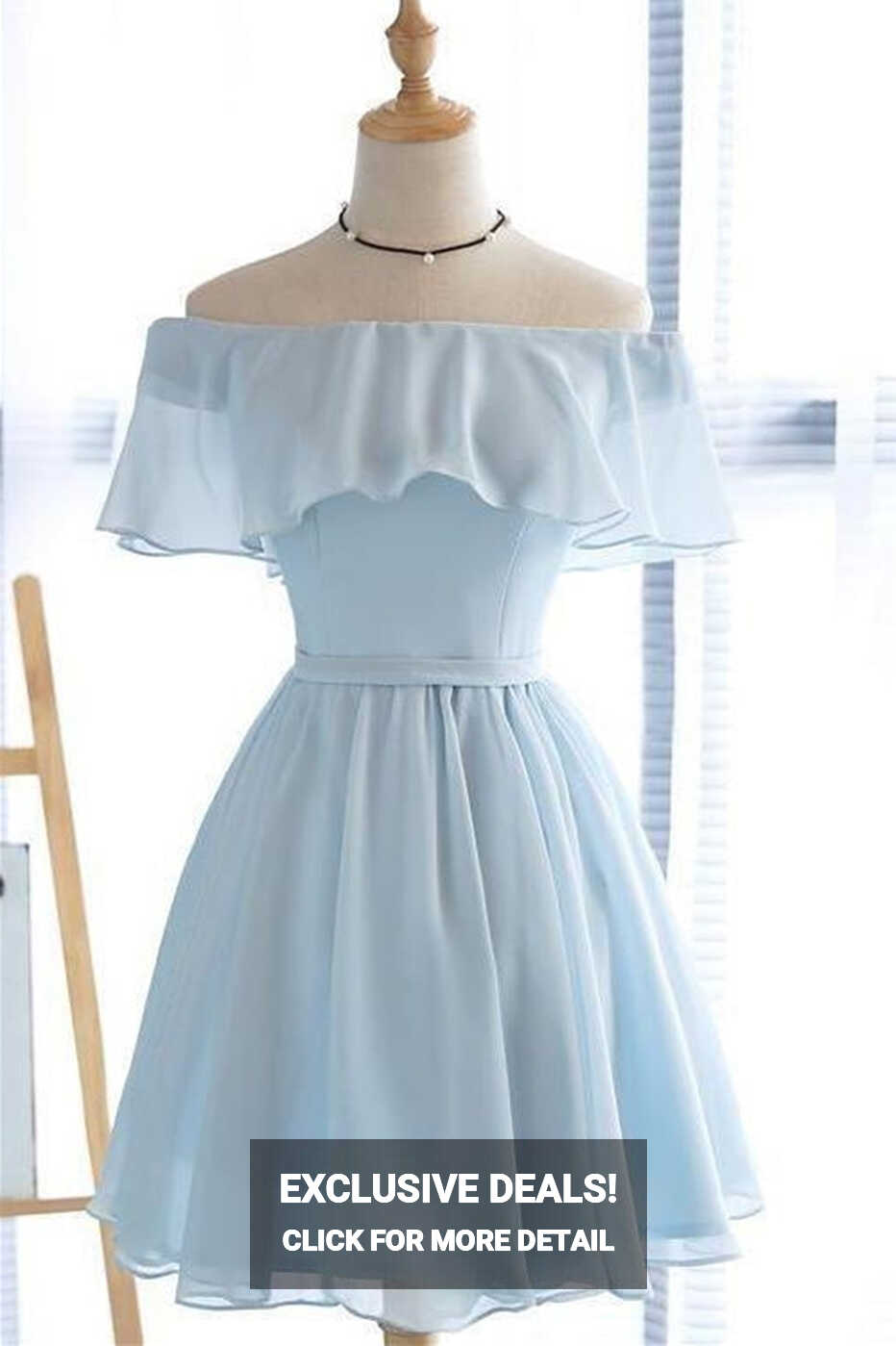 Cute Off the Shoulder Light Blue Short Dress – Dreamdressy