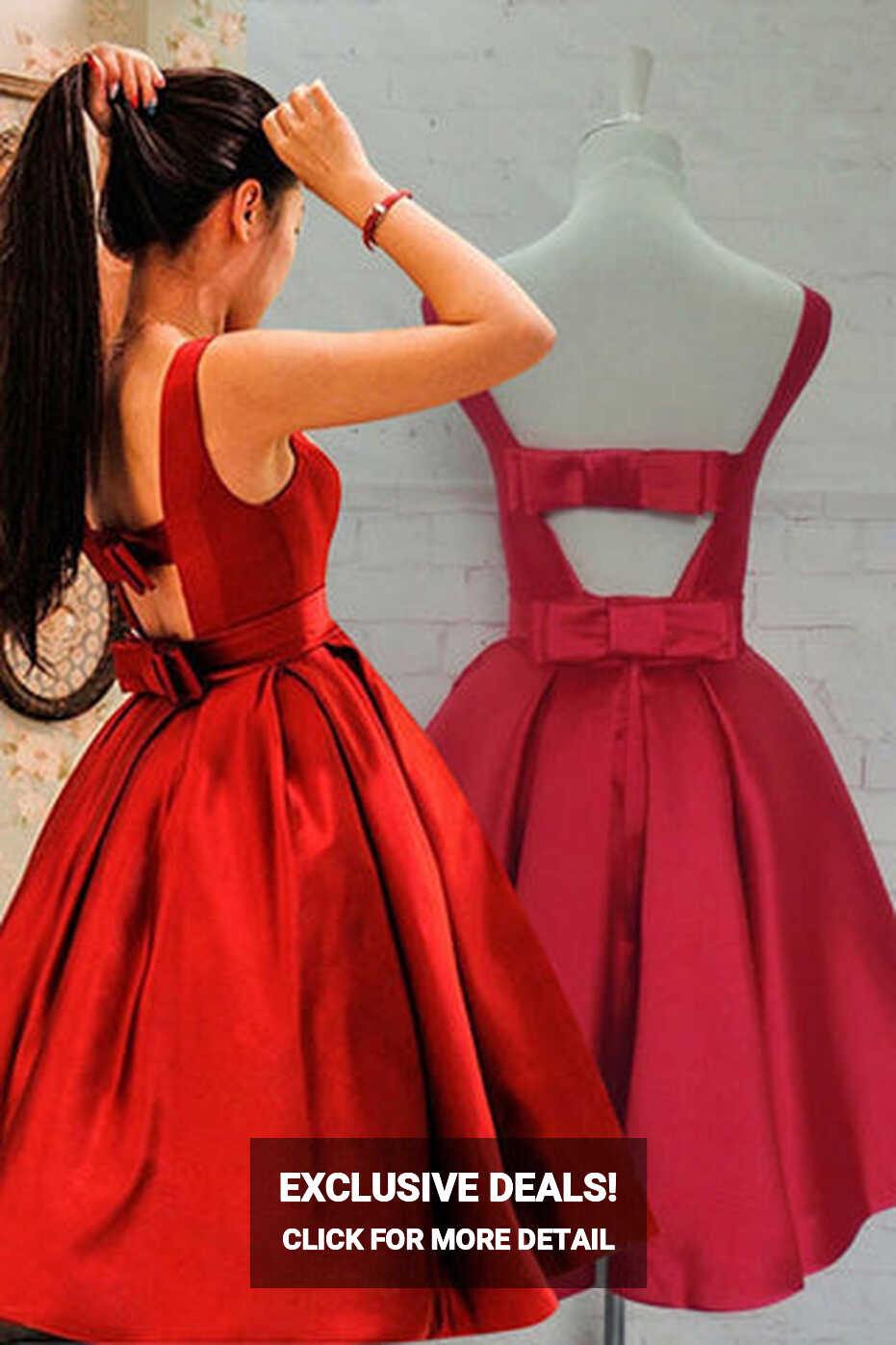 Cute Open Back Knee Length Red Prom Dress, Knee Length Red ...