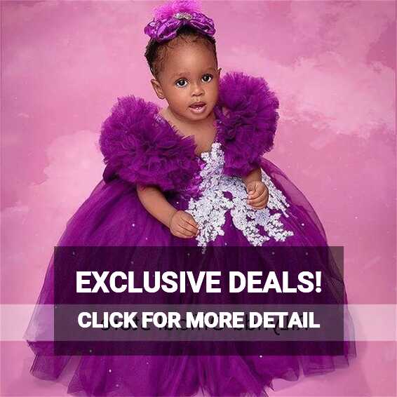 Cute Purple Baby Princess Girls Dress Appliques Pageant Ball Gowns ...