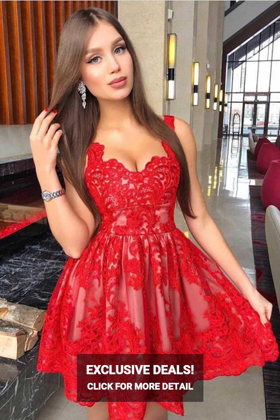 Cute Red A-Line Straps Homecoming Dress with Appliques, Party ...