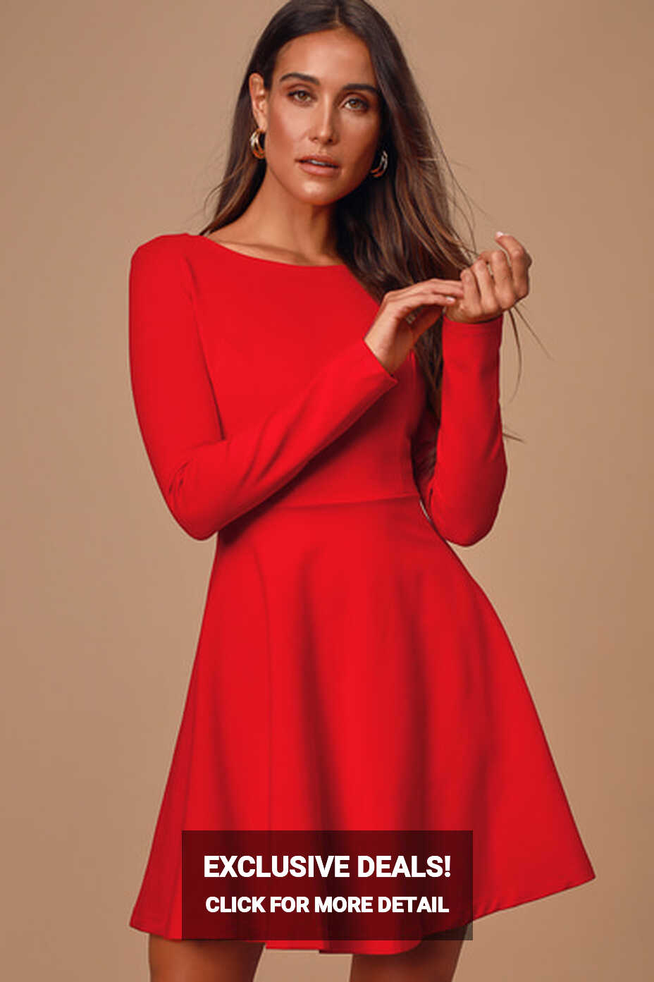 Cute Red Dress - Long Sleeve Dress - Skater Dress - $57.00 - Lulus