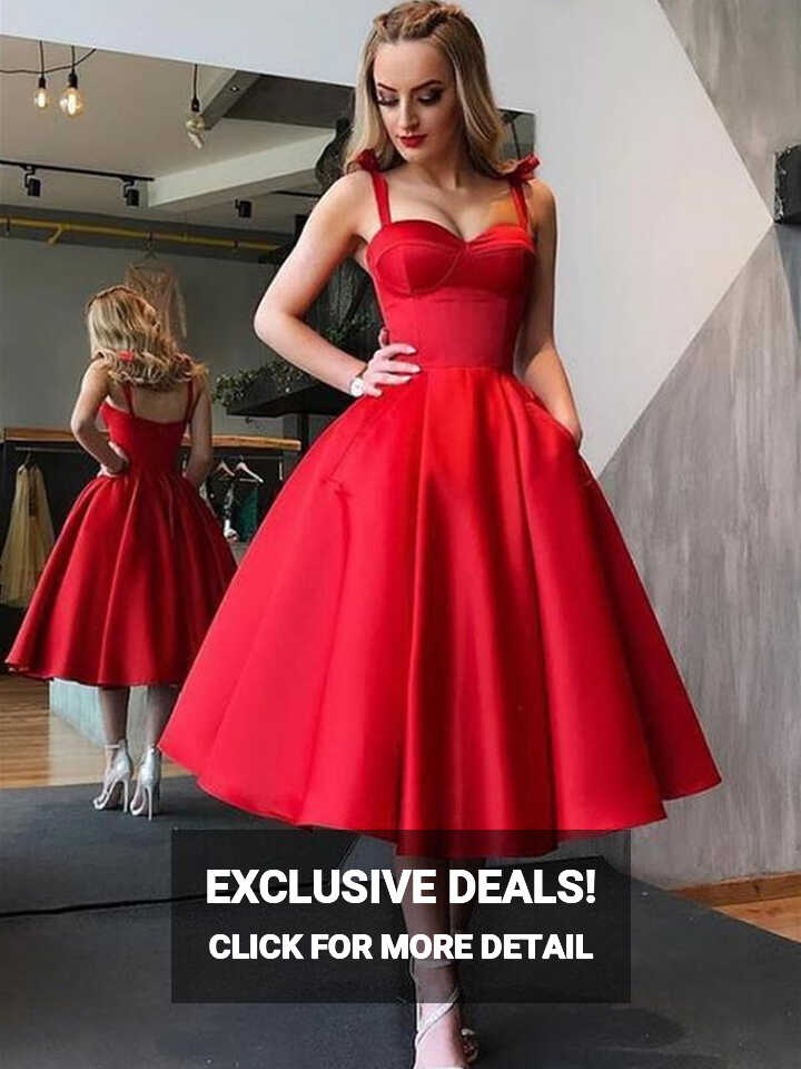 Cute Red Spaghetti Straps Backless Stain Pleated Homecoming ...