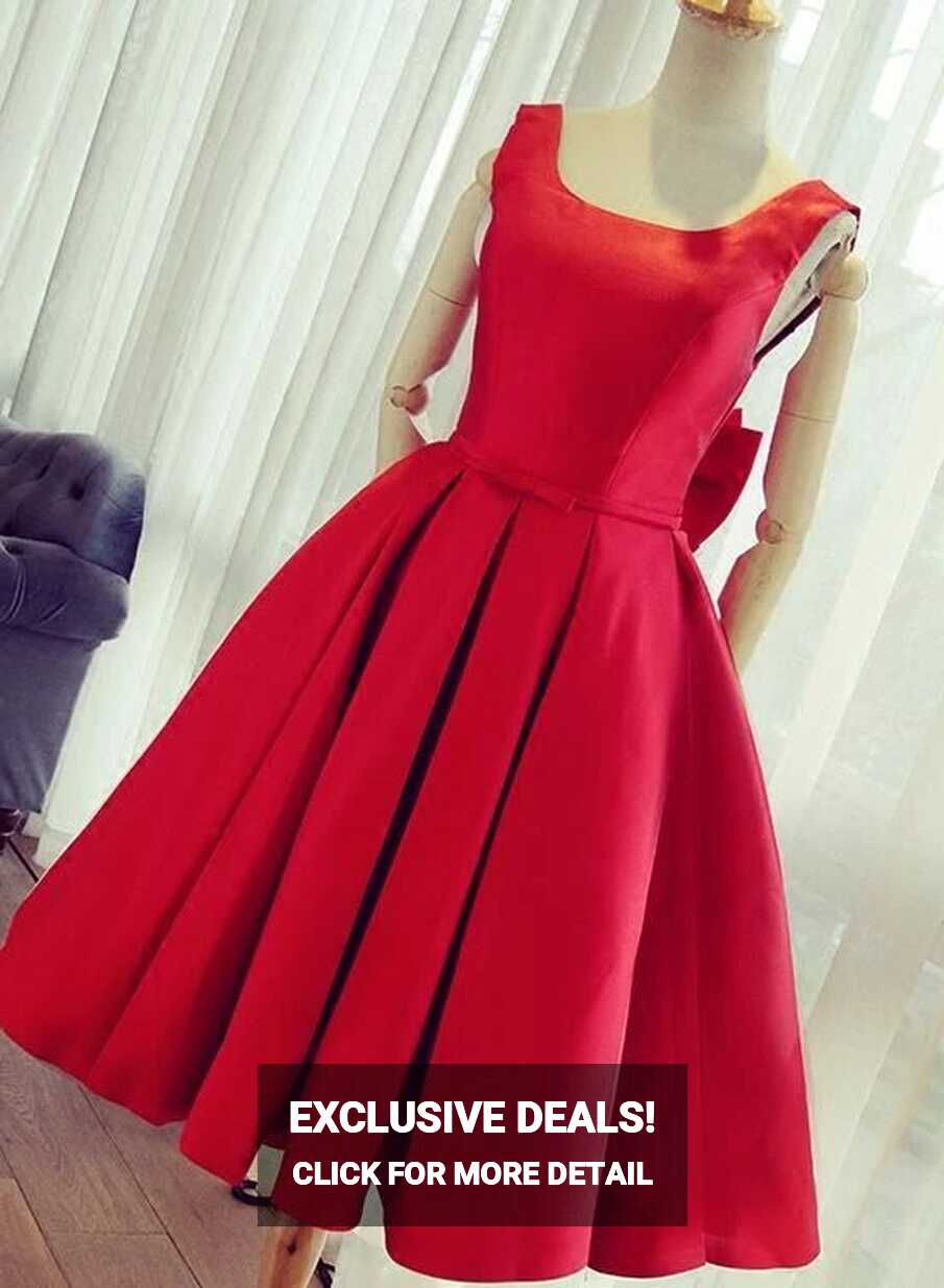 Cute Satin Bow Back Party Dresses, Red Short Homecoming Dresses