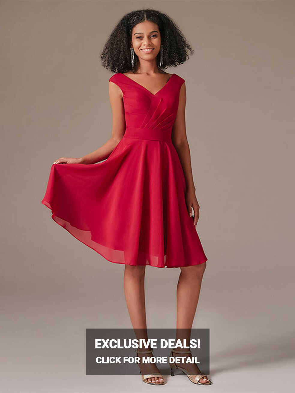 Cute V-Neck Chiffon Short Red Bridesmaid Dress - Loyeloy