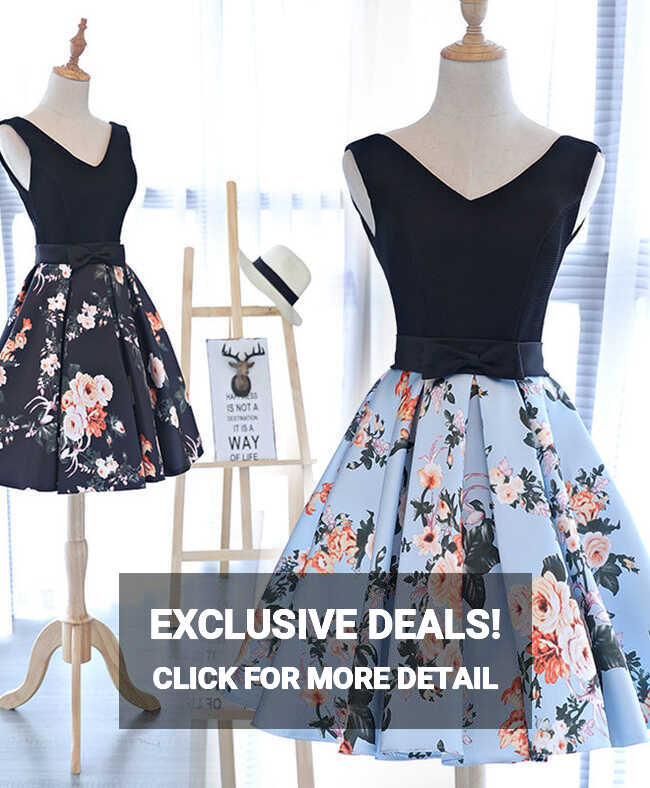 Cute V Neck Floral Pattern Short Prom Dress, Homecoming Dress ...