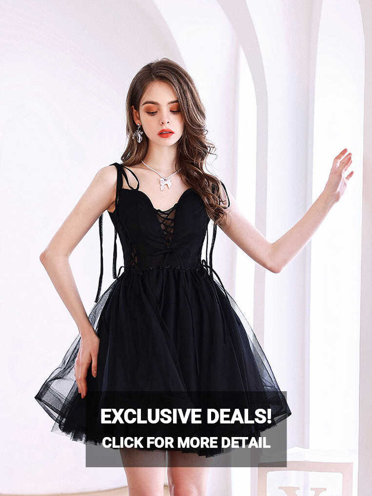 Cute V Neck Tulle Black Short Prom Dress, Black Homecoming Dresses ...