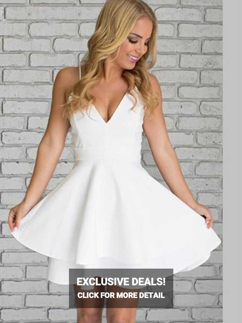 Cute V Neck White Short Prom Dresses with Lace Back, Short White ...