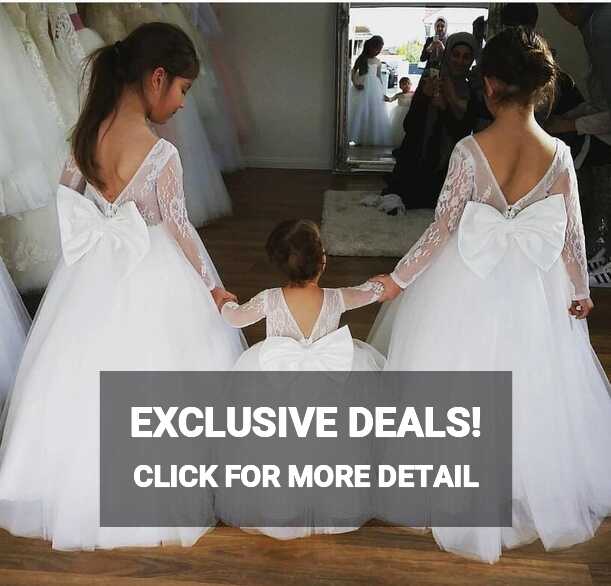 Cute Vintage Long Sleeves Ball Gown Flower Girl Dress Little Girls ...