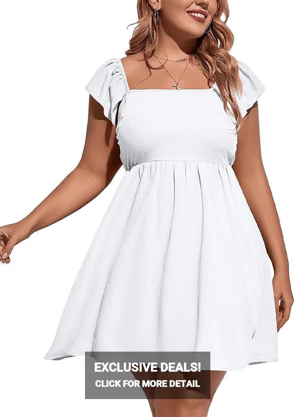 DAAWENXI Women&#39;s Plus Size Casual High Waist Short Sleeve Square ...