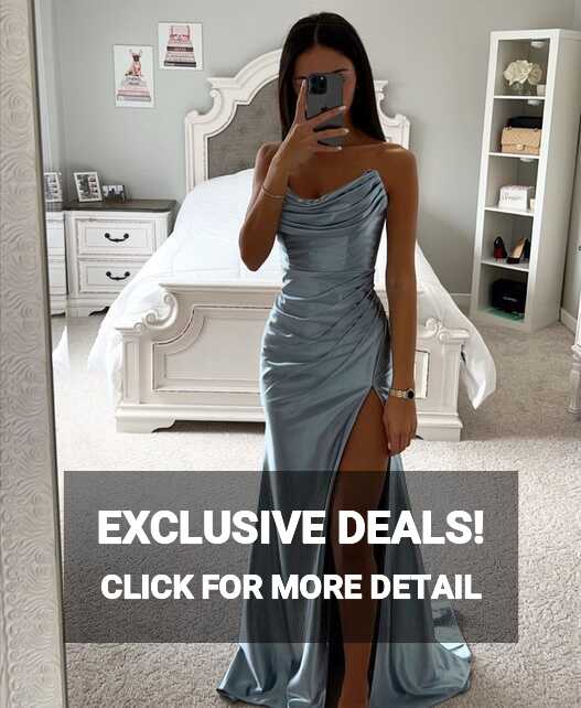 DUSTY BLUE ASYMMETRICAL SATIN GOWN – DDMINE