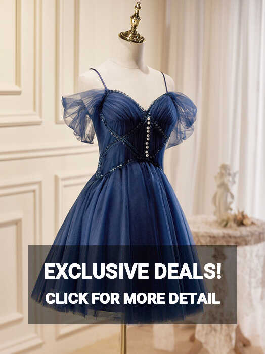 Dark Blue A-Line Short Prom Dresses, Dark Blue Homecoming Dress ...