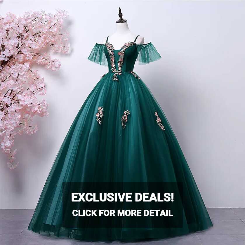 Dark Green Embroidered Sissi Green Princess Prom Dress 100% Real ...