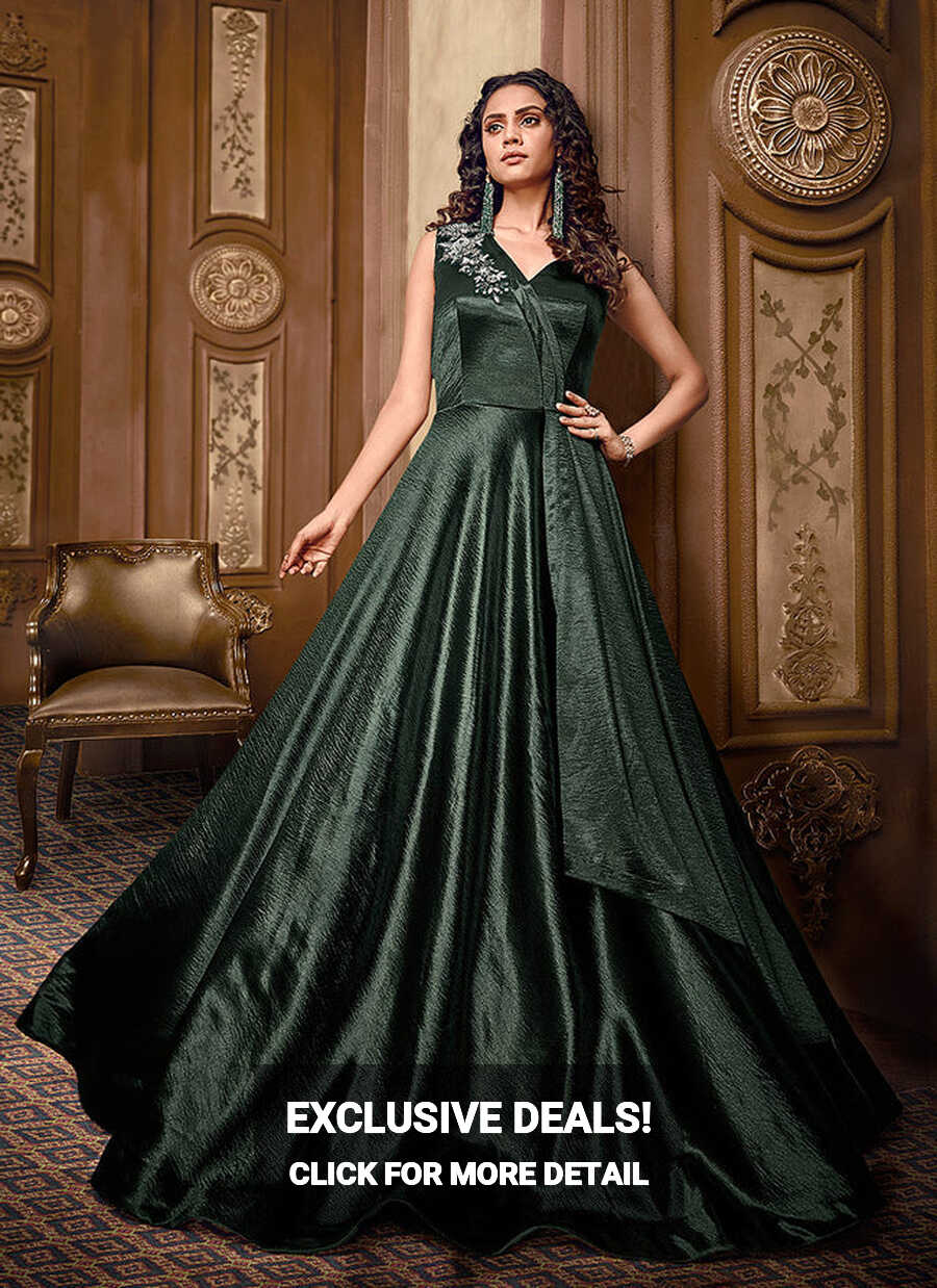 Dark Green Floral Embroidered Layered Indo Western Gown