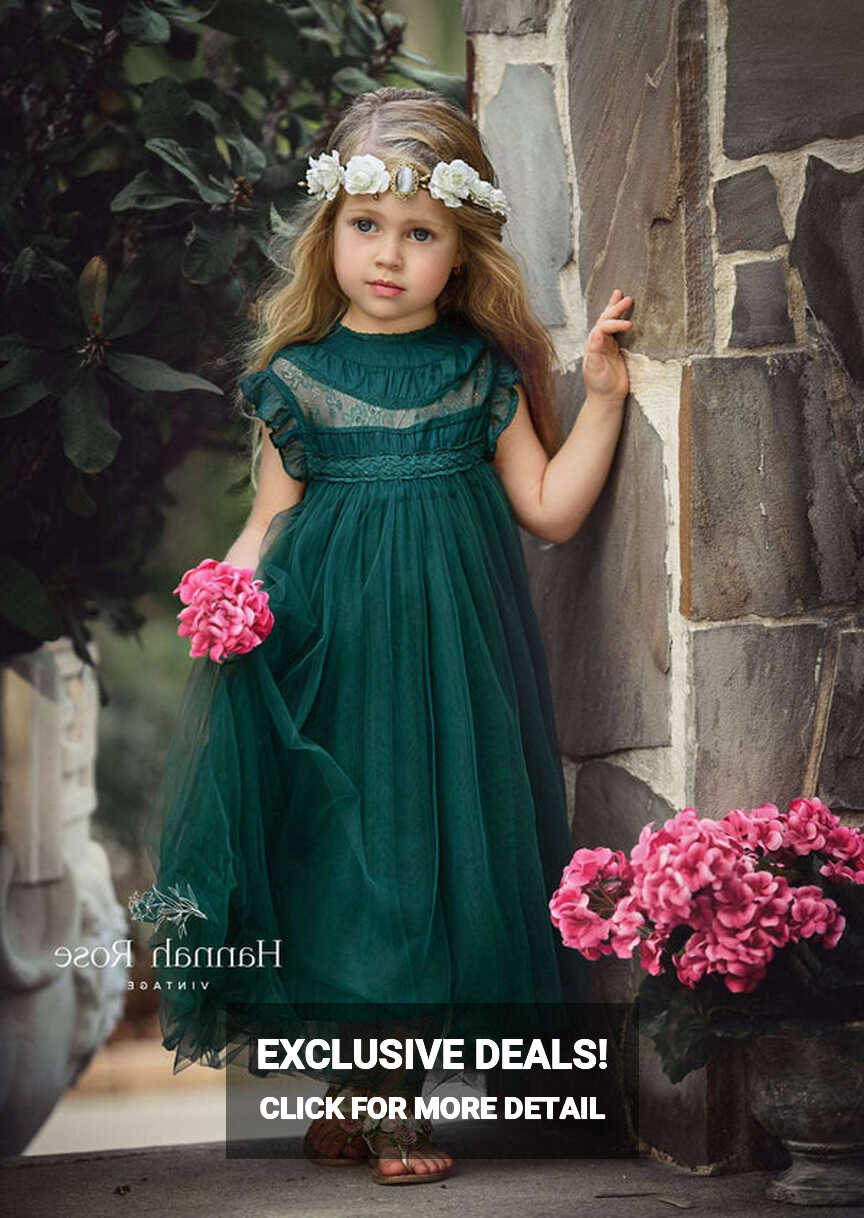 Dark Green Flower Girl Dresses - Hannah Rose Vintage Boutique