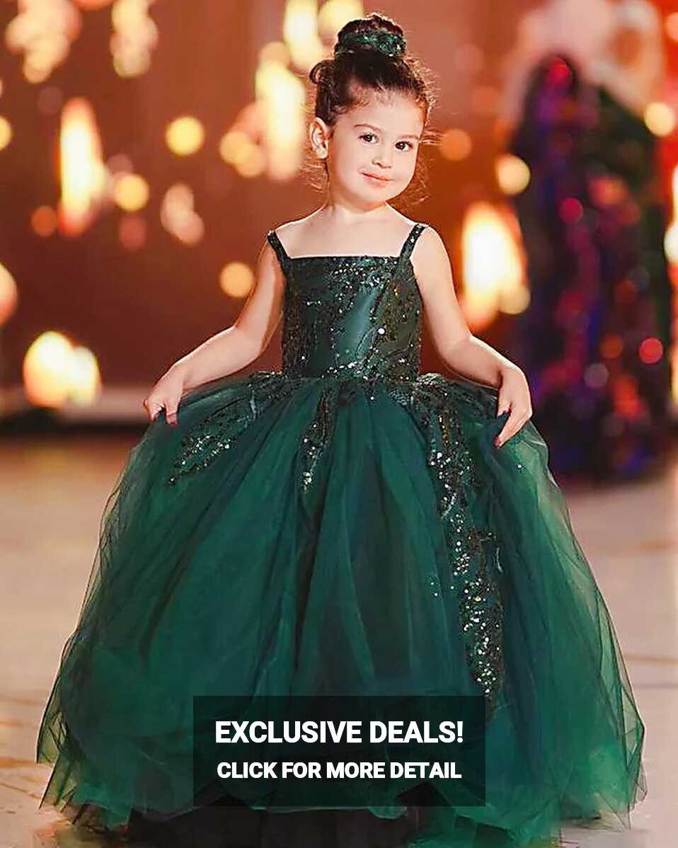 Dark Green Lace Flower Girl Green Ballroom Gown With Tulle ...