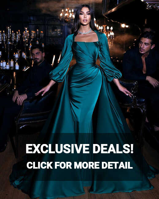 Dark Green Long sleeves Floor length Mermaid Prom Dress with ...