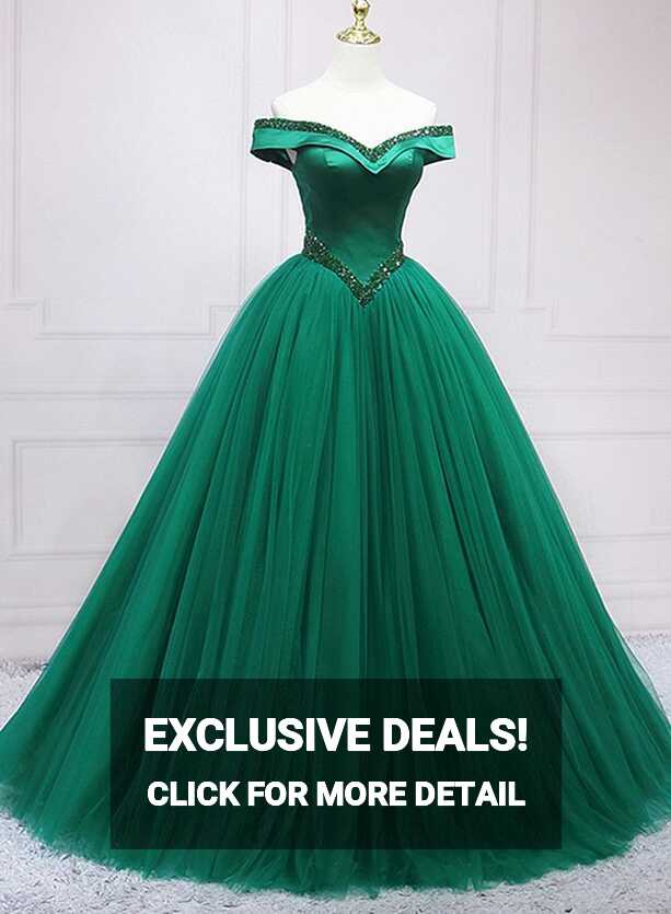 Dark Green Princess Long Formal Dress, Green Party Dress Sweet ...