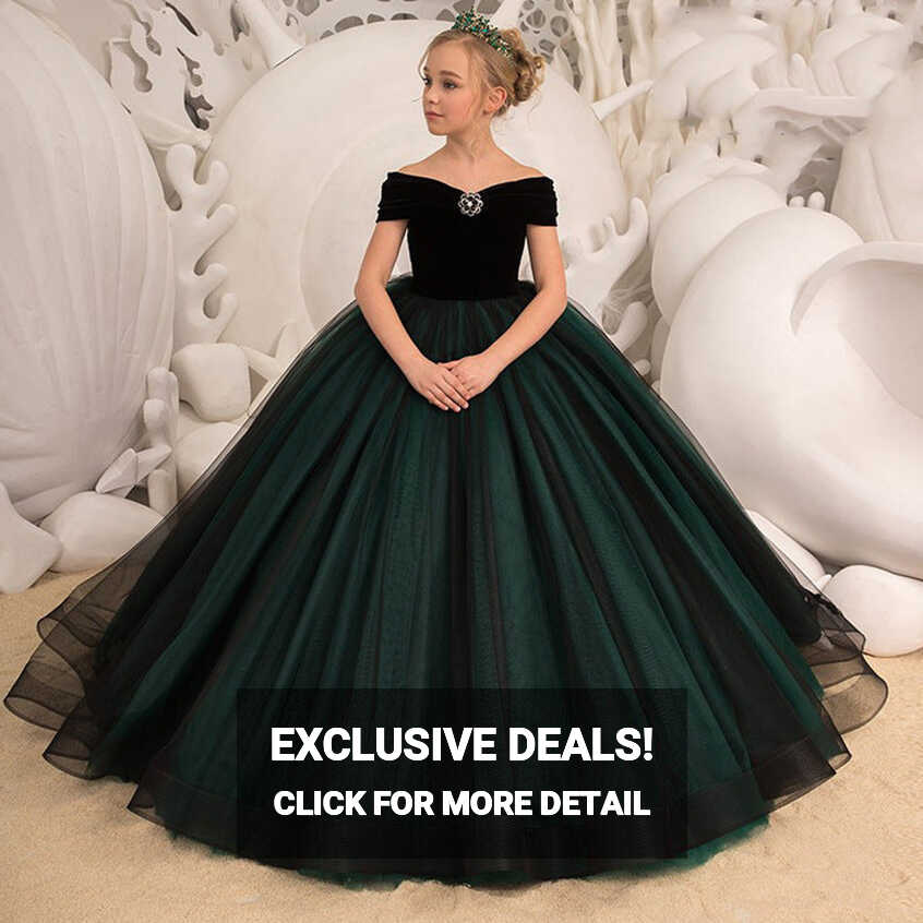 Dark Green Velvet Flower Girl Dress Birthday Wedding party ...