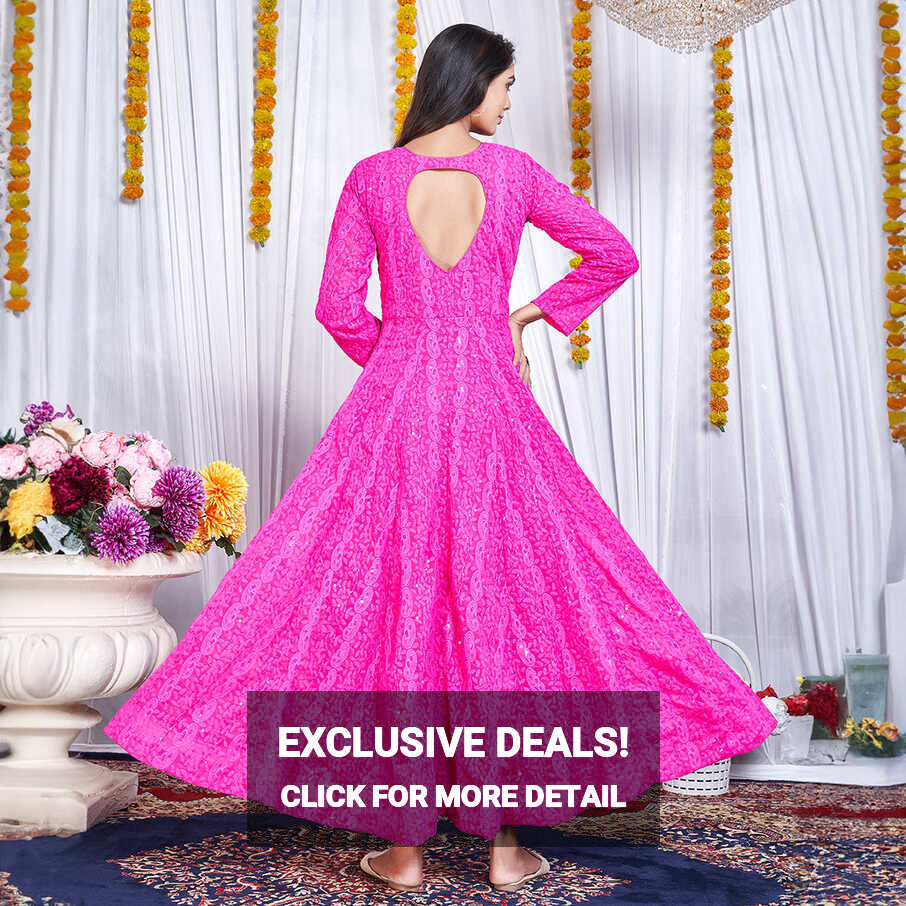 Dark Pink Lucknowi Embroidered Georgette Gown