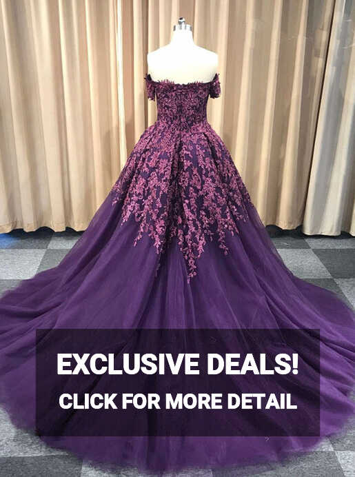 Dark Purple Prom Ball Gown,Off the Shoulder Prom Gowns,Princess ...