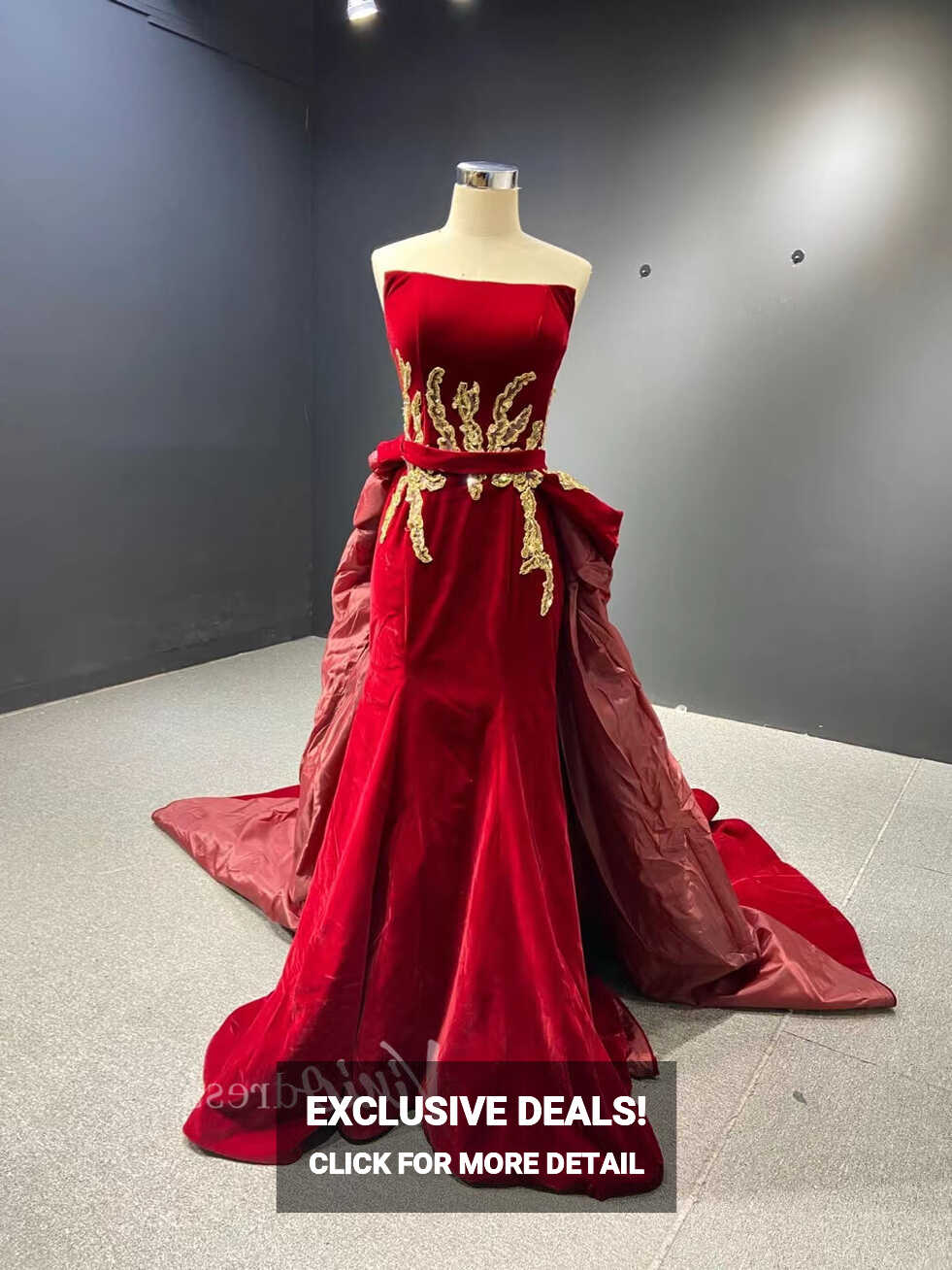 Dark RED Velvet Prom Dresses Strapless Overskirt Ball Gowns 66680 ...