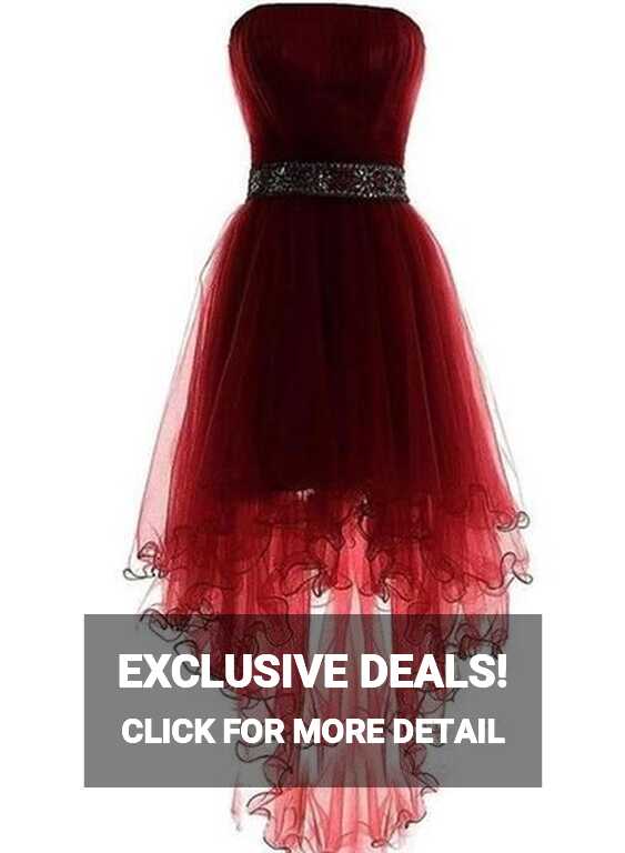 Dark Red High Low Formal Dress with Beaded Belt, High Low Formal ...