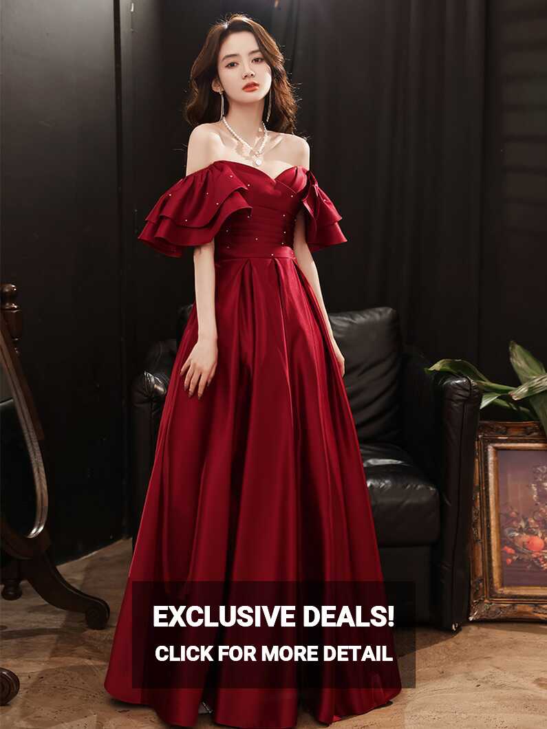 Dark Red Satin New Style Off Shoulder Long Prom Dress Y1643 ...