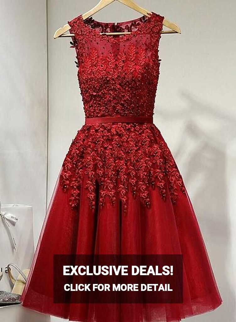 Dark Red Tulle Knee Length Party Dress, Wine Red Homecoming Dress