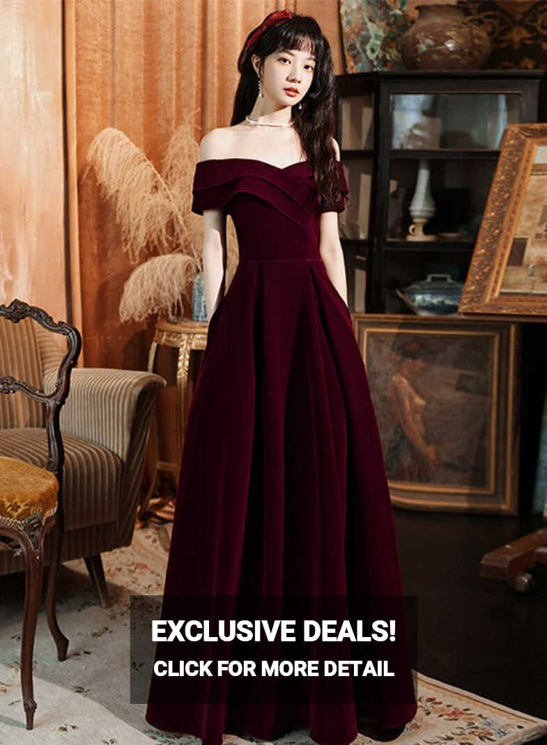 Dark Red Velvet Long Party Dress Prom Dress 2022, A-line Formal ...