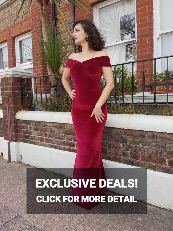 Dark Red Velvet off the Shoulder Evening Christmas Glamour Dress ...