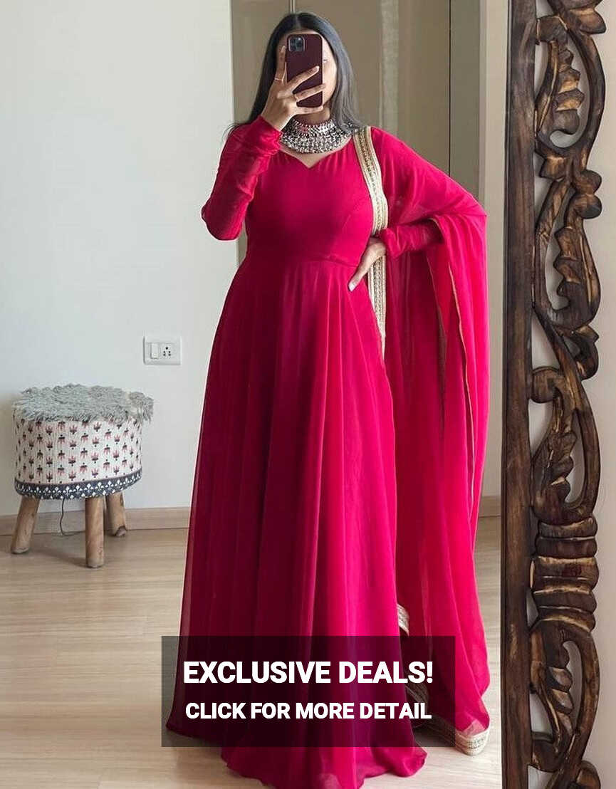 Dark rani pink georgette long party wear anarkali ethnic gown