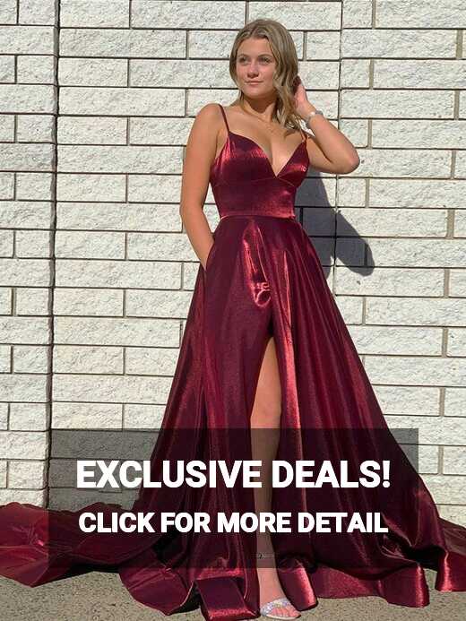 DarkRed Satin A Line Tight Long Prom Dress With Slit | KissProm