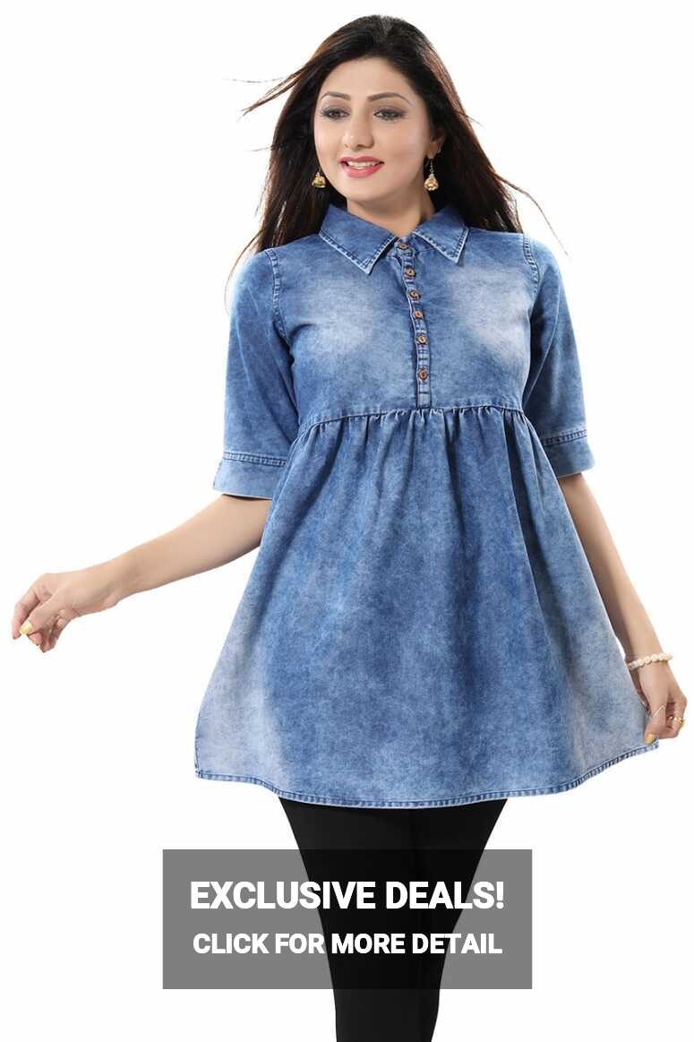 Dashing Dream Denim Short Frock Style Tunic Top for Women ...