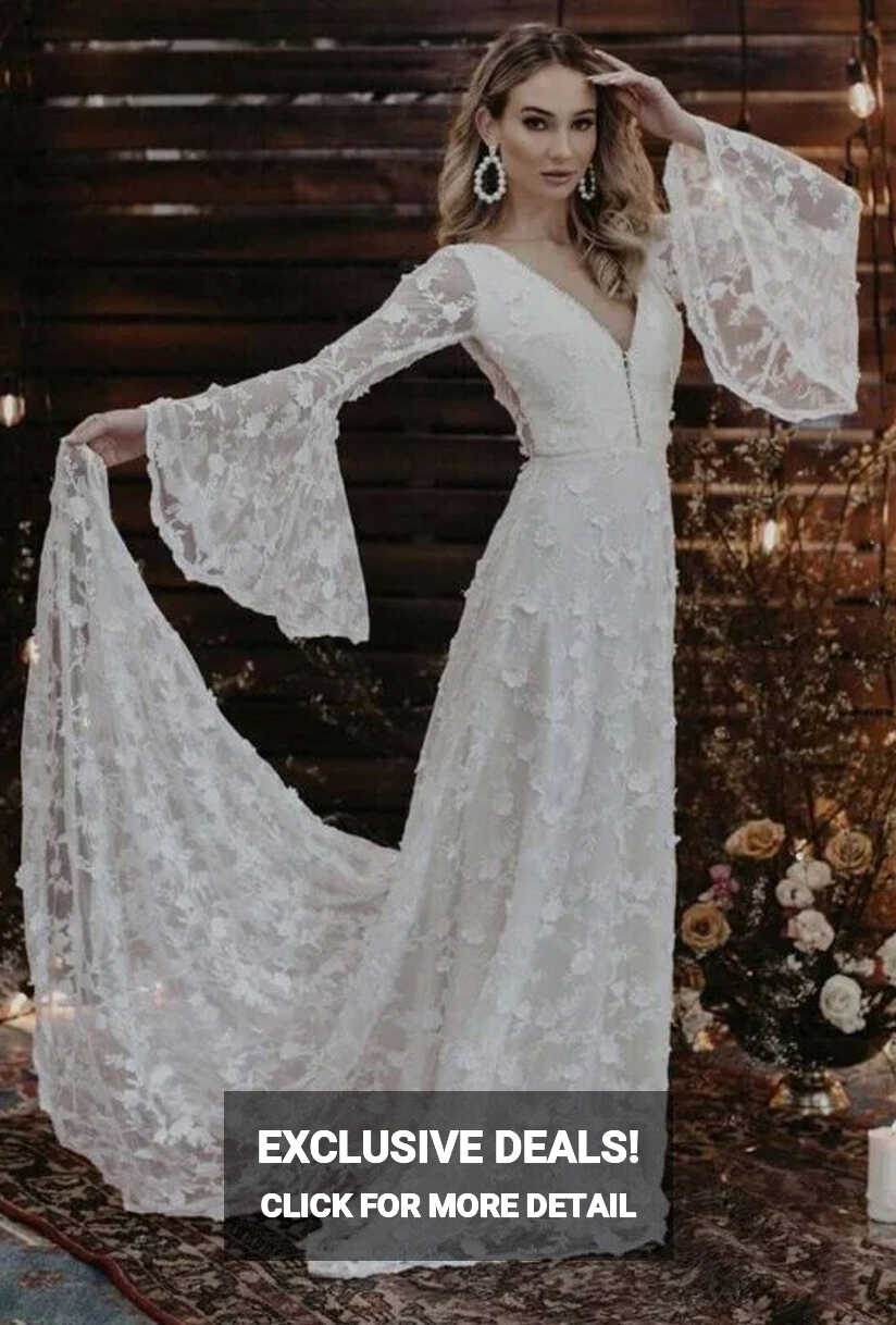 Dawn Long Sleeve V-Neck Wedding Dress | Dreamers and Lovers