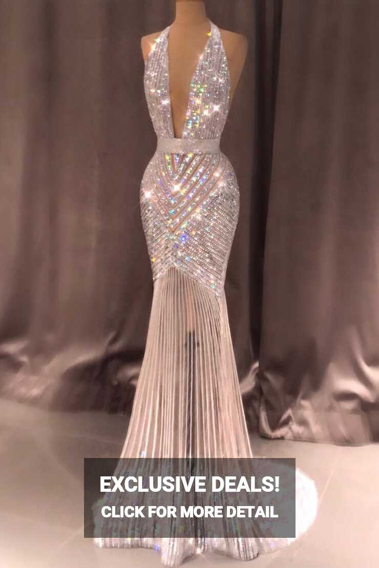 Dazzling Beading Crystals Sheer Sexy Prom Pageant Dress - Lunss