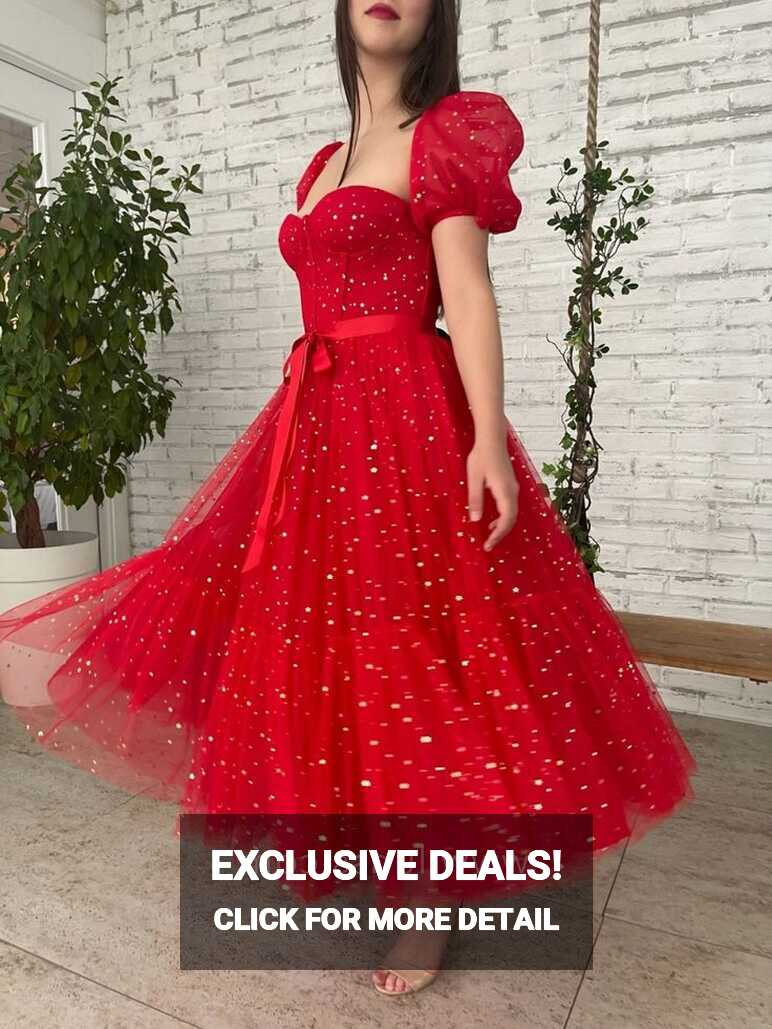 Dazzling Sequinned Red Tulle Party Gown