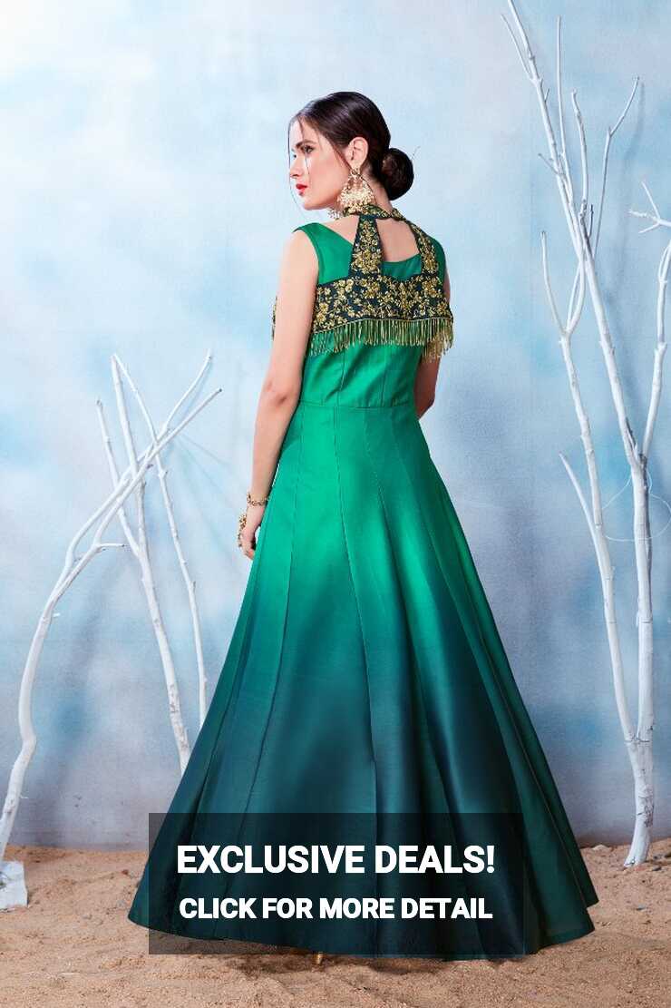 Dazzling Shaded Green Model Satin Embroidered Party Wear Stitched ...