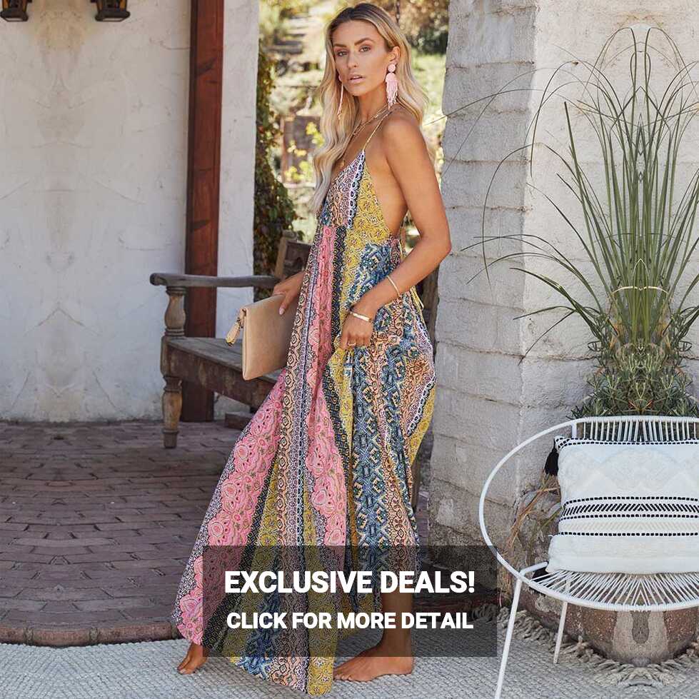 Deep V Neck Floral Maxi Dress – Boho Beach Hut