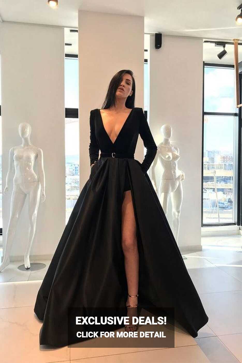 Deep V Neck Long Sleeves Burgundy Floor-Length Prom/Evening Dress ...